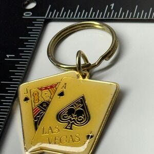 Las Vegas Ace‎ Playing Card Keychain Vintage Circus Circus Souvenir Gold Tone